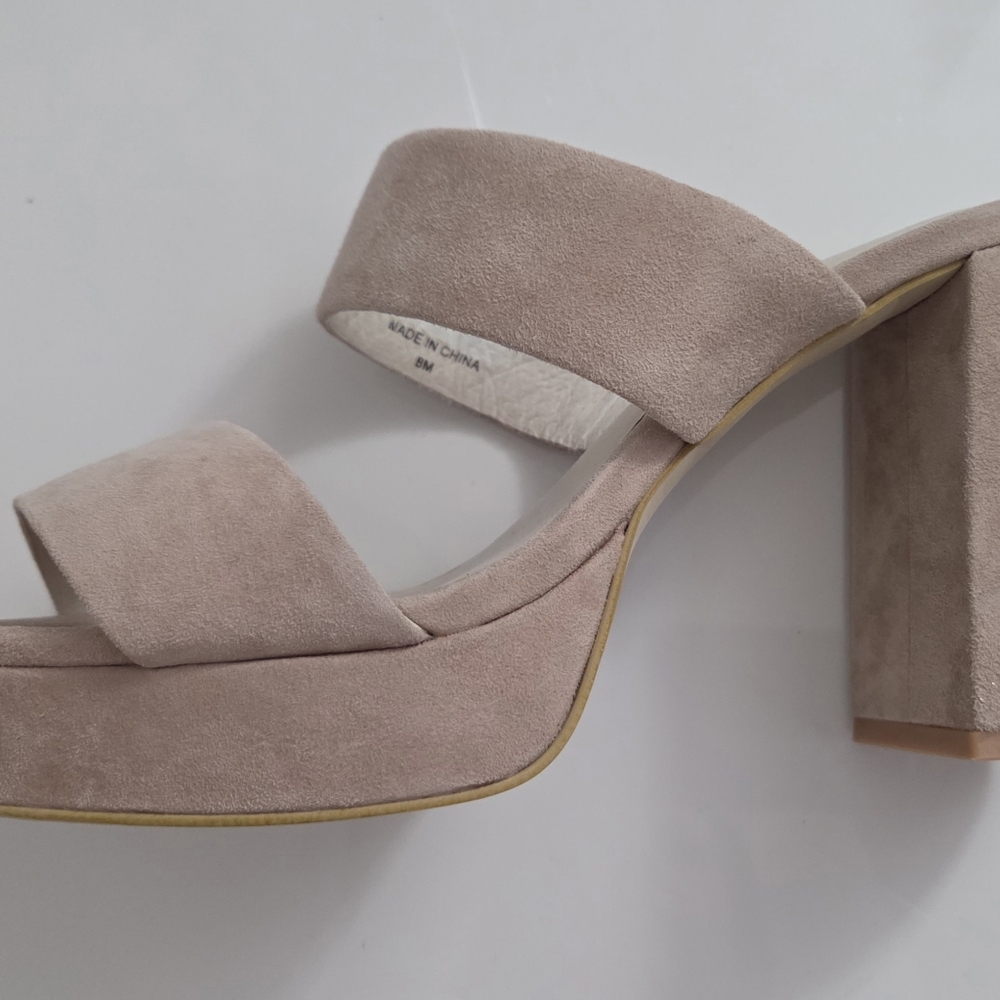 Jeffrey Campbell "Adrianna"  Blush Pink Suede Dual-Strap Block Heel Mules